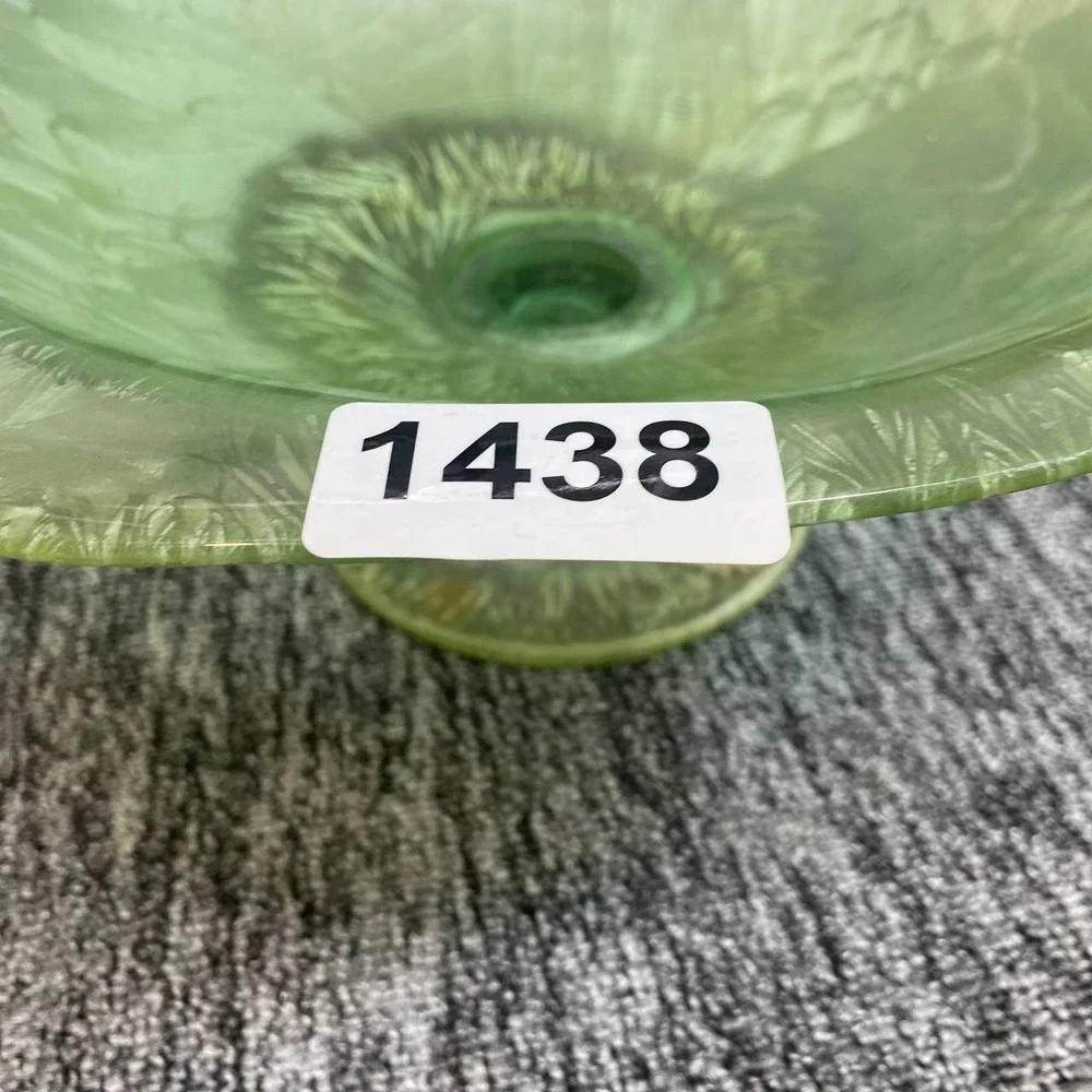 Spain Pedestal Bowl Home Decor 12in Green Frosted‎ Crystalline Glass Centerpiece